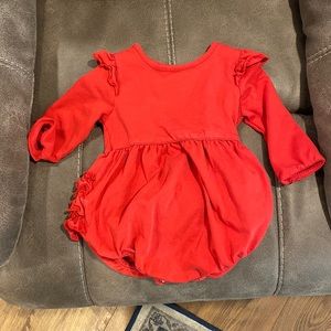 Ruffle Butts Knit Long Sleeve Flutter Bubble Romper - 12-18 month / red